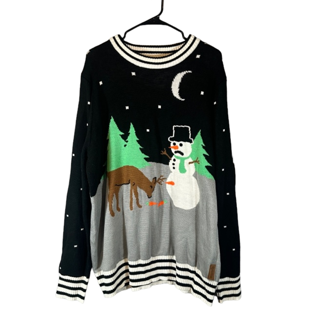 Tipsy Elves Black Multicolor Snowman & Reindeer Ugly Knit Sweater Men Sz XXL
